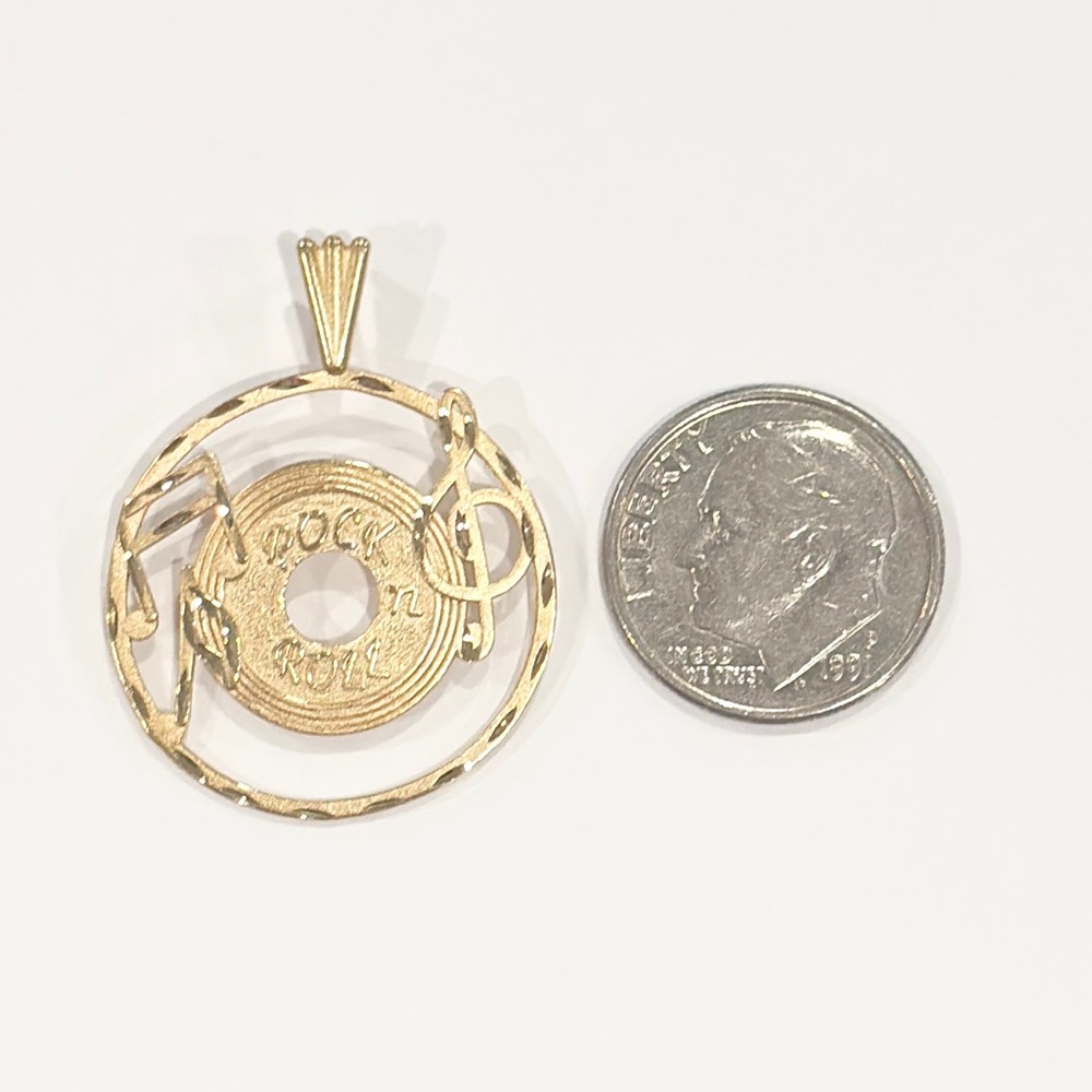 14K Rock N Roll Record Pendant, Vintage 50’s Style, Music Note, Filigree - Picture 13 of 13